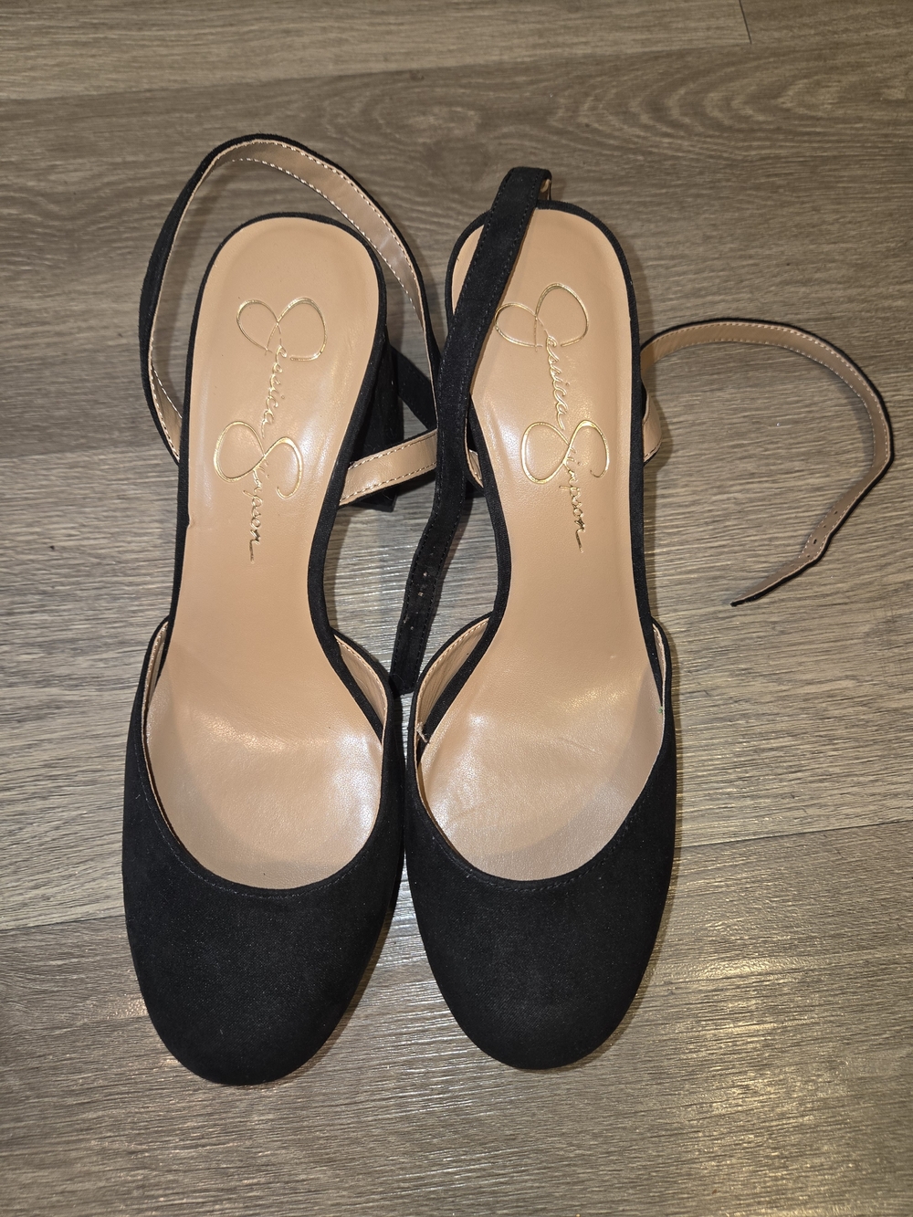 Jessica Simpson Black Suede Round-Toe Slingback Heels